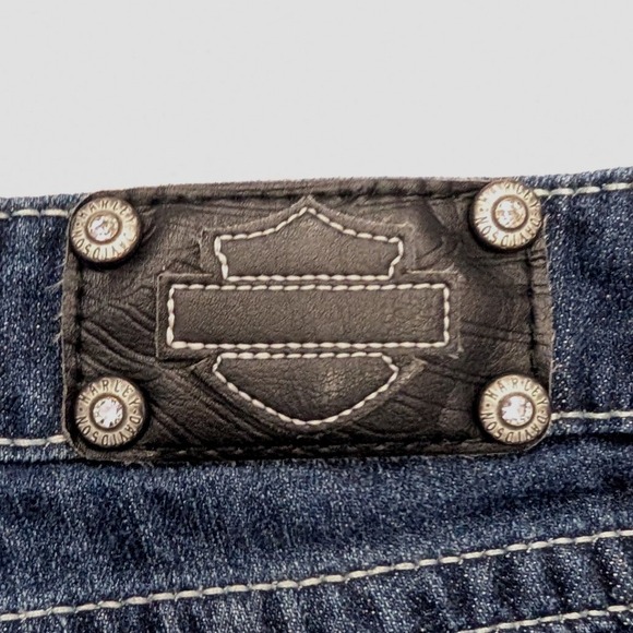 Harley-Davidson Women Jeans Sz 20 Dark Wash Bootcut Studded Logo Contrast Stitch - Picture 6 of 16